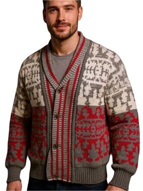 Vintage Falke Men’s Fair Isle Button Down Wool Alpaca Blend Cardigan